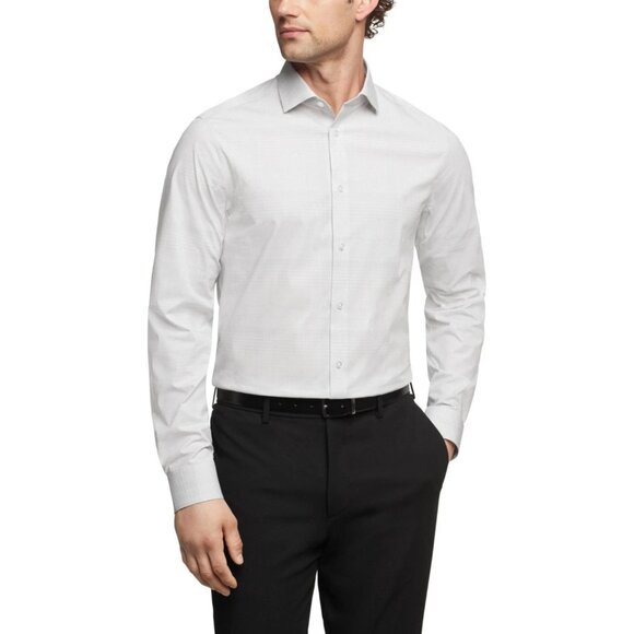 NEW Calvin Klein Men's Size L 17-34/35  Button Down Dress Shirt White/ Gray - Picture 1 of 10